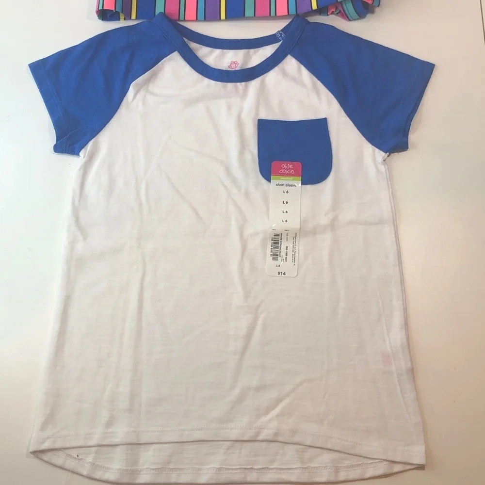 NEW Okie Dokie White Blue Tee shirt Multi Color Striped Leggings Top 6 pant 6X